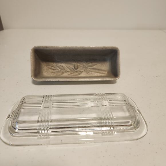 Vintage 1950s Everlast Forged Aluminum Covered Butter Dish Retro Bamboo Pattern - Picture 7 of 7